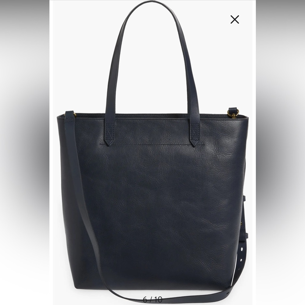 Madewell Leather The Zip-Top Medium Transport Leather Tote Navy - Picture 2 of 16